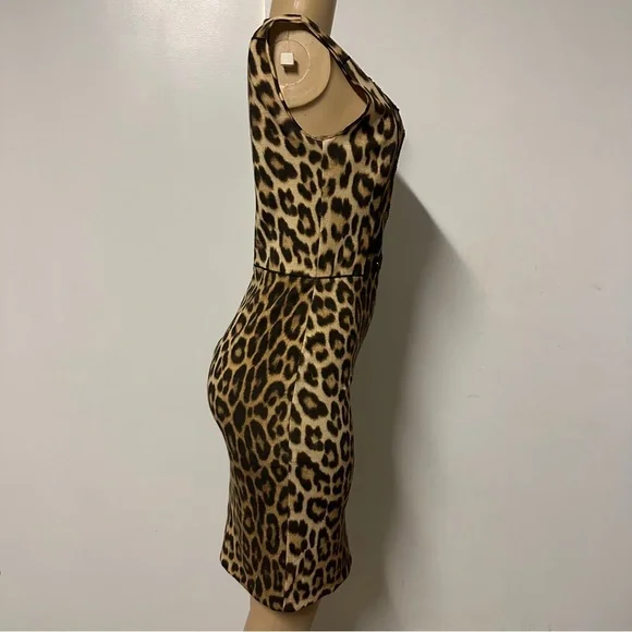 Blumarine Leopard Animal Print Midi Pencil Wool Dress Size Italy 42 US 6